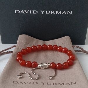 David Yurman Sterling Silver Red Rare Carnelian Spiritual Bead Bracelet